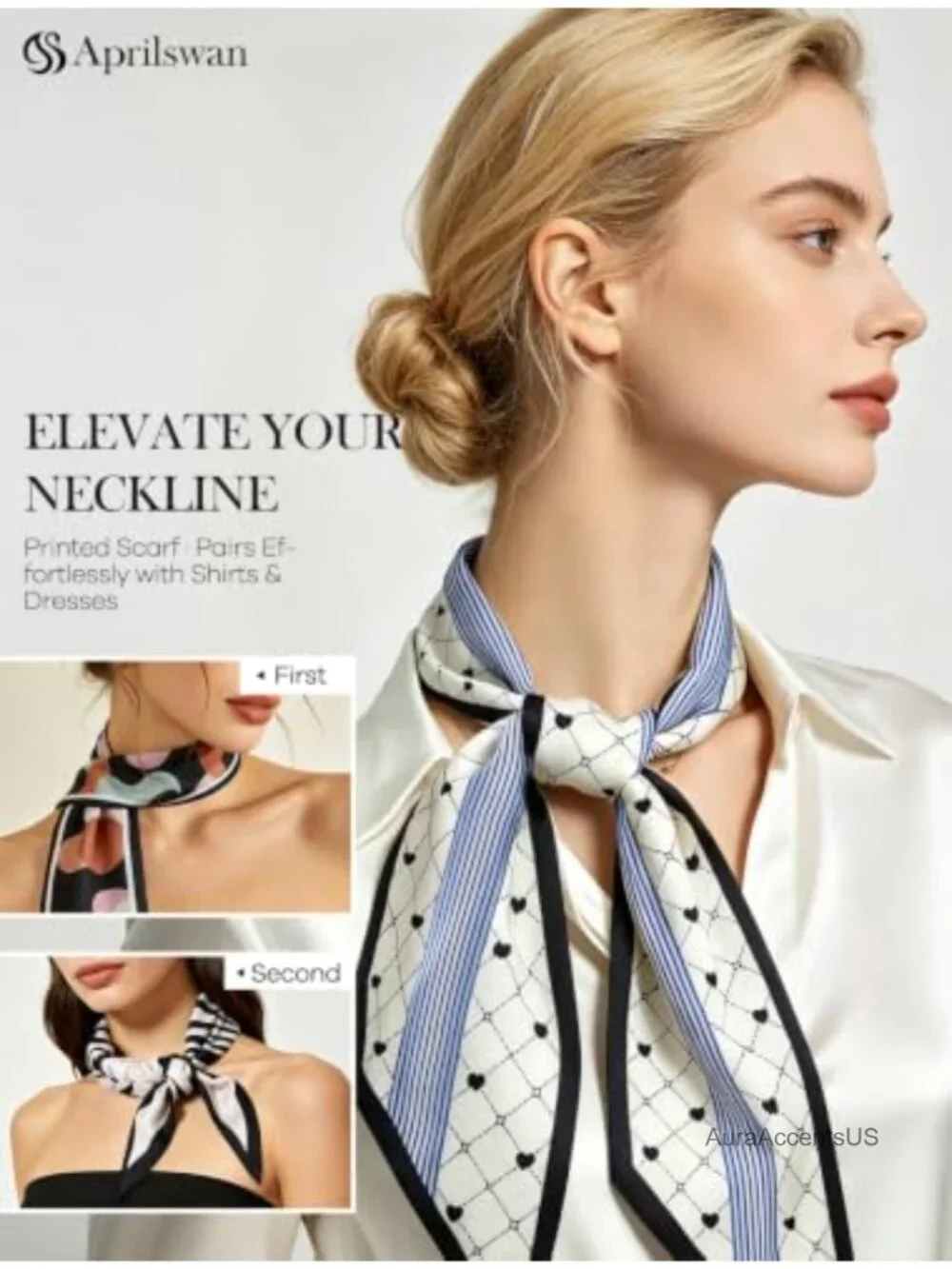 Silk Hair Scarf, Fashion Scarf for Women Stain